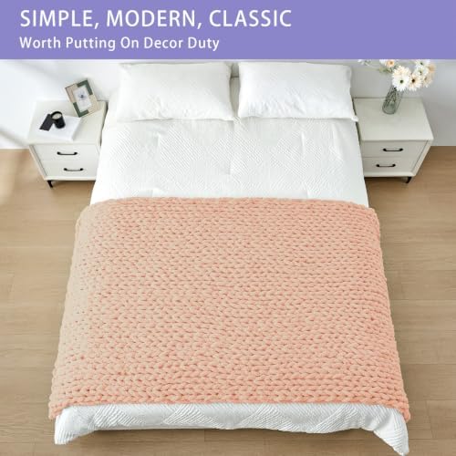 Bigacogo Chunky Knit Throw Blanket for Couch, 40x80 inches, Peach Fuzz