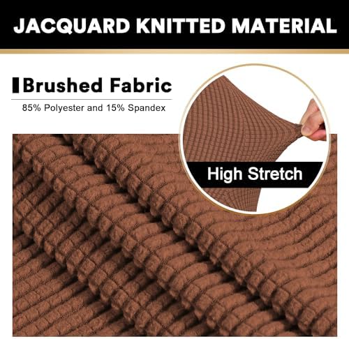 PrinceDeco Stretch Sofa Cover Slipcover 1-Piece, Spandex Jacquard Fabric Universal Couch Cover for 3 Cushion, Washable Non Slip Sofa Cover, Pet Friendly (Sofa 74" - 88", Caramel)