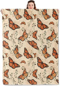 Butterfly Blanket Lightweight Blankets Gifts for Women Flannel Throw with Vintage Monarch Butterflies and Botanical Printed for Sofa, Bed, Picnic, Office, Retro Decor Throws 80x60 Inch