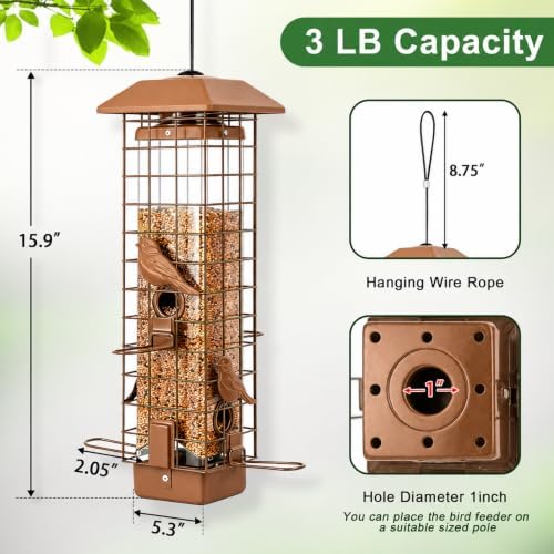 Gbekery Metal Squirrel Proof Bird Feeders for Outdoors Hanging, Brown
