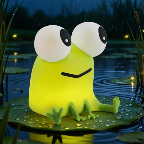 Frog Night Light for Kids with Timer, Dimmable 3 Brightness 7 Colors, Kawaii Big-Eyed Frog Lamp Funny Gifts, USB Rechargeable Portable Night Lamp Decor for Girl Boy Nursery/Bedroom/Desk/Office