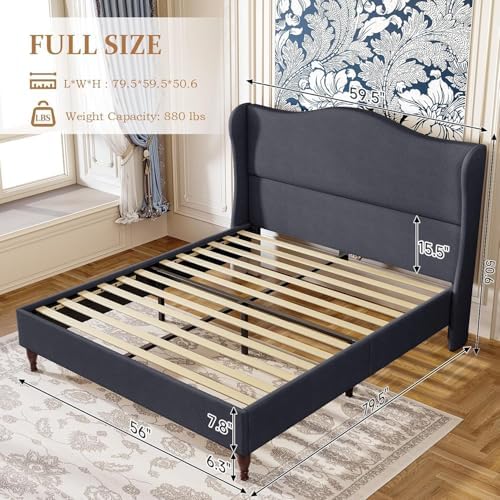 koorlian Full Size Upholstered Bed Frame with 51'' Tall Headboard Dark Navy
