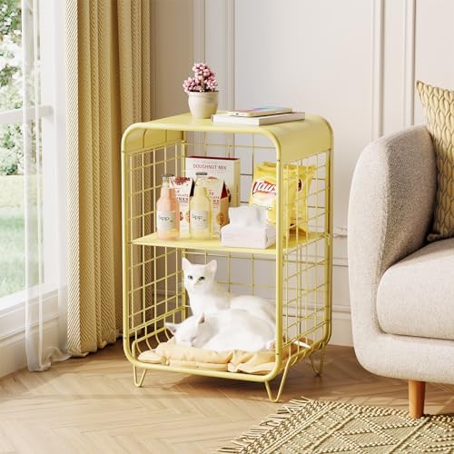 APEXCHASER Cute Nightstand,3-Tier Metal Side Table,Yellow