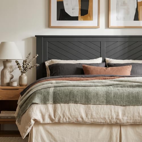 ComfIQ Serene Wood Panel Headboard with Chevron Scoring, Queen, Black