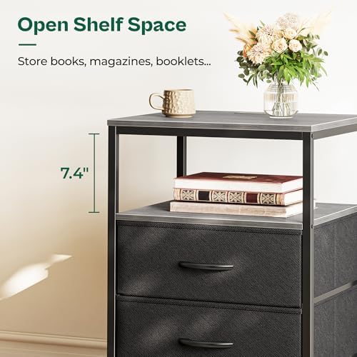 Huuger Night Stand with Charger Station, 27.7 Inch Tall Nightstand