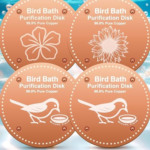 OICEME Bird Bath Purification Disk Pure Copper Outside Winter Solar Power Birdbath Heater Deicer Cage Hanging Bowl Metal Warmer Deck Railing Glass Concrete Ceramic Stand Outdoor Water Fountain 4PCS