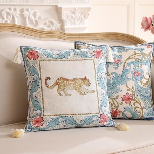 patdrea Designer Vintage Leopard Print Pillow Cover,18"x18",Set of 2