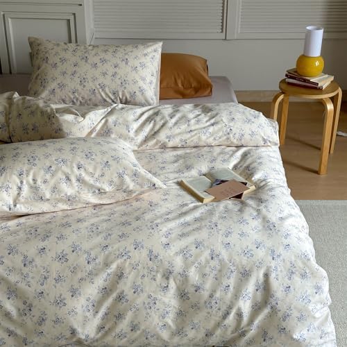 Floral Queen Duvet Cover Off White Boho Queen Size Comforter Cover Cotton Cottage Core Cute Cozy Duvet Cover Set with 4 Corner Ties Lightweight Bedding Queen French Country Duvet Protector
