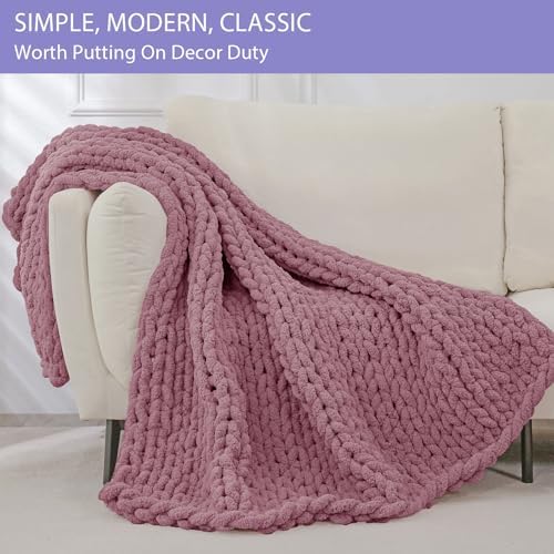 Bigacogo Chunky Knit Throw Blanket for Couch, 51x63 inches, Burnt Rose