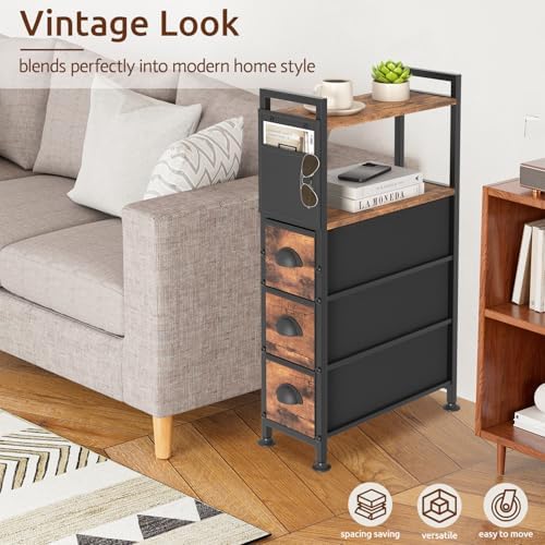 Oppro Small Narrow Side Tables, 3 Drawers Skinny Bedside Table Nightstand
