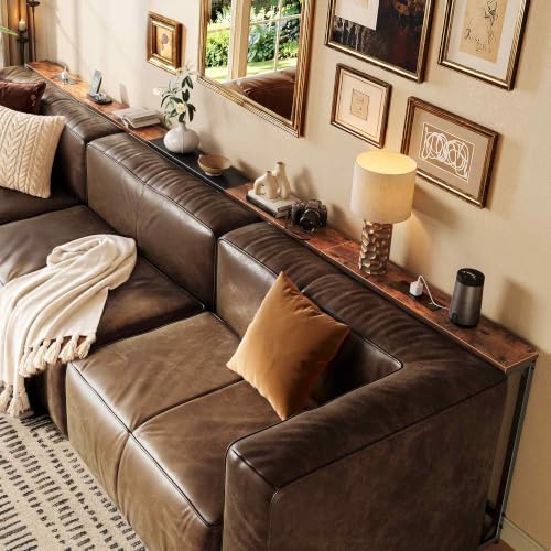 Huuger 110.2-133.8'' Extendable Behind Couch Table with Outlets, Rustic Brown