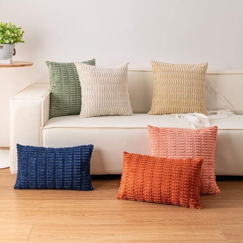 Pack of 2 Corduroy Decorative Throw Pillow Covers 24x24 Inch, Yellow