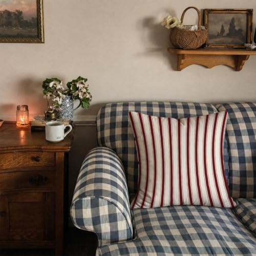 Burgundy Navy Stripe Decor Pillow Cover 18x18