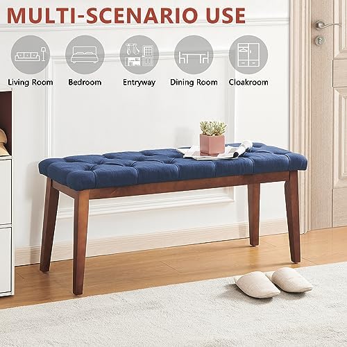 kinmars Tufted Entryway Bench for Bedroom End of Bed, 42.5", Blue