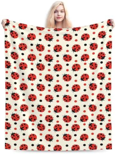 Cute Ladybugs Pattern Fleece Throw Blanket Ultra Soft Cozy Decorative Flannel Blanket for Home Bed Couch Chair Travel 40x30in