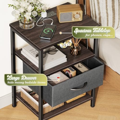 SUPERJARE Nightstand with Charging Station, USB-C Port, Bedside Table