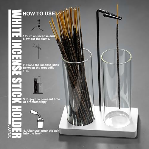 2 in 1 Incense Burner Holder for Sticks,Glass Incense Holder with Storage,Upside Down Incense Holder for Sticks with Glass Ash Catcher for Meditation Yoga Spa Room Home Decor[2 Long White]