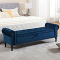 Velvet Storage Bench 67 Inch Upholstered Tufted Ottoman Bench with Arms Large Storage Space King Size End of Bed Bench for Bedroom Living Room Entryway Navy Blue
