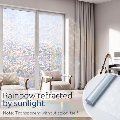 rabbitgoo Rainbow Window Privacy Film, Stained Glass Cling, 23.6" x 78.5"