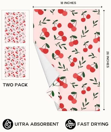 Miss Adola Cute Kitchen Towels Set of 2, 18 x 26 Inch, Cherry