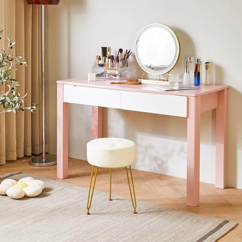 IBUYKE Makeup Vanity Stool, Faux Leather Round Footrest Chair, White LG-31W