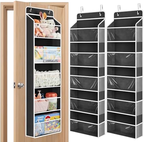 JARLINK Over The Door Toy Storage Organizer w/Clear Window, Black, 2 Pack