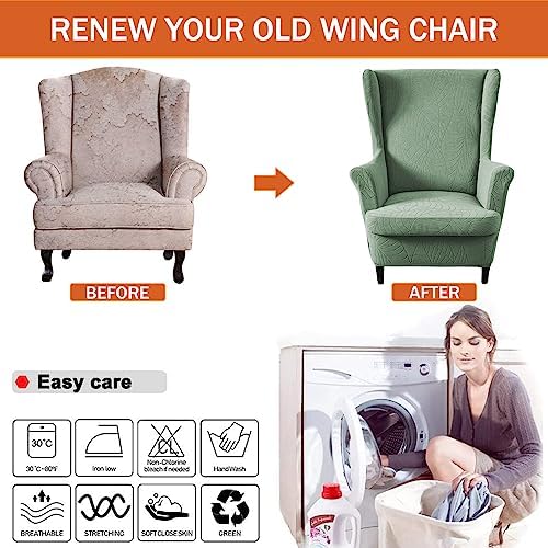 NILUOH Stretch Wingback Chair Slipcovers 2-Piece