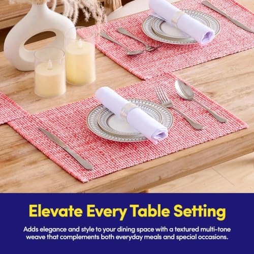 Sweet Home Collection 100% Cotton Placemats for Dining Room Rectangle Two Tone Woven Fabric 13" x 19" Soft Durable Table Mat Set, Set of 4, Pink