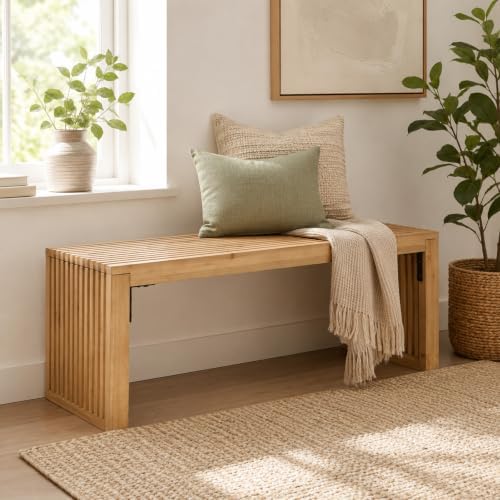 SwallowLiving Solid Wood Slatted Bench 40" Farmhouse Entryway Seat