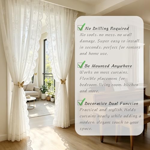 Magnetic Curtain Tiebacks, Decorative Butterfly Window Treatment Farmhouse for Drapes Holder, Midcentury Vintage Style Tie Backs for Curtains, Outdoor Indoor Use, Pack-2