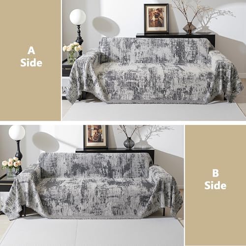 MEETSKY Couch Cover Boho Sofa Covers Couch Covers for 3 Cushion Couch Sofa Pet Friendly, Washable Abstract Geometric Sofa Slipcover L-Shape Sectional Sofa Cover with Tassel, 91" x 134", Deep Grey