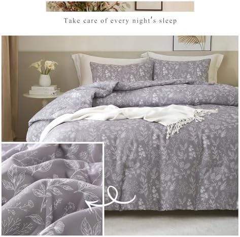 HighBuy Soft Cotton Twin Duvet Cover Garden Flowers Bedding Set Twin Teen Girls Lavender Floral Bedding Comforter Cover Botanical Flowers Boho Duvet Cover Set 3 Piece with Zipper Closure
