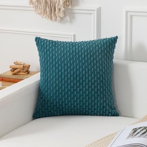 Kevin Textile Soft Corduroy 16x16 Inch Pillow Covers 2 Pack, Teal Blue