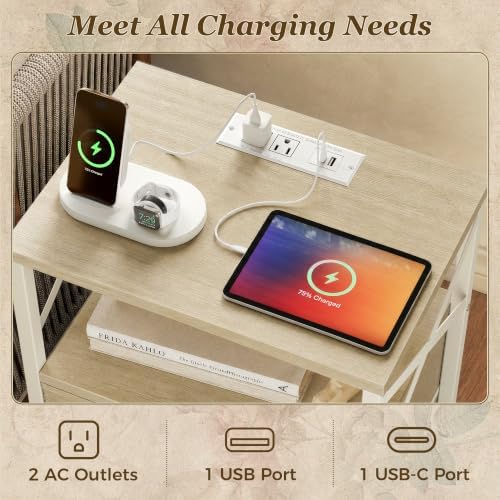 Huuger Nightstand Set of 2 with Charging Station, USB-C Port, End Tables