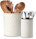 MALACASA LYDIA Ceramic Utensil Holder, 7.3"+5.5" Kitchen Utensil Crock Set for Countertop, Large & Small Utensil Organizers for Cooking Tools, Five-Leaf Grass Pattern