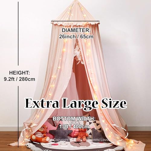 Hommi Lovvi Bed Canopy for Girls, Dreamy Frills Ceiling Hanging Princess Canopy Bedroom Decoration Soft Canopy Net Reading Nook, Extra Large Full Queen Size Bed Canopies - Light Pink