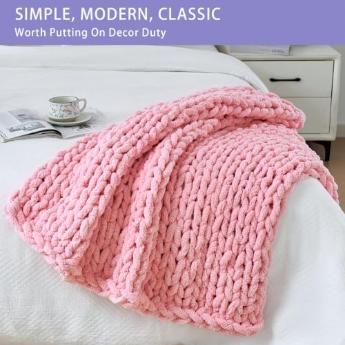 Bigacogo Chunky Knit Throw Blanket for Couch, 40x40 inches, Blush Pink