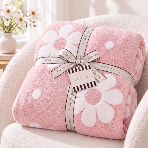 Monbix Soft Twin Size Floral Blanket for Bed-Cozy Knitted Blankets