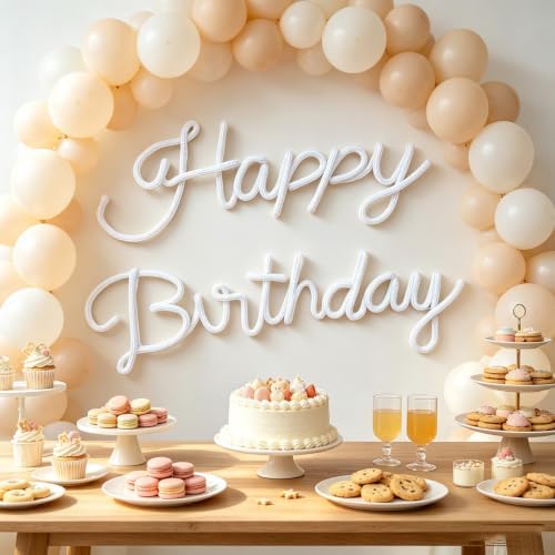 White Happy Birthday Sign Knitted Wire Words Birthday Wall Hanging Decor