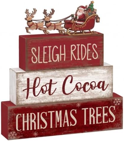 Moucuny 4 Pcs Christmas Table Decoration for Home Wooden Santa Sleigh Signs