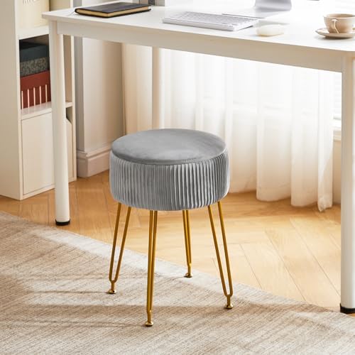 IBUYKE Storage Footrest Chair Ottoman, Makeup Vanity Stool, Grey LG-20G