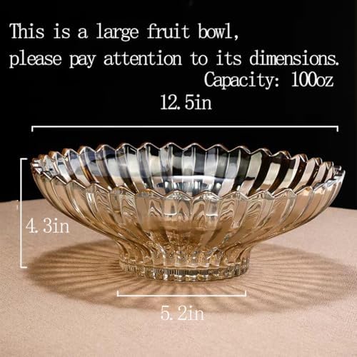 Extra Large Glass Fruit Bowl or Decorative Bowl, Center Bowl，Used for Kitchen Counter or Living Room Central Table Decoration (Amber)
