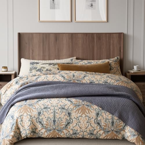 FORTUNETEC 64.1" Queen Size Wood Headboard, Fluted Panel Headboard, Walnut