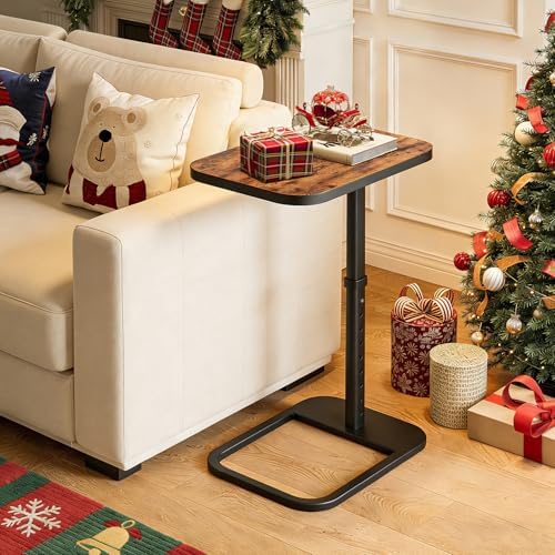 Kitstorack TV Tray Table, Adjustable Height & Flip-Top & Rounded Metal Corners, Snack Table for Couch, Sofa, Bed, Chair, Living Room, C Shaped End Side Table for Eating, Dinner or Laptop, Small Spaces