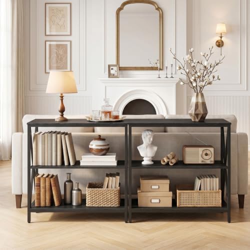 MAHANCRIS 31.5" Sofa Table, Industrial Console Table, 3-Tier Entryway Table