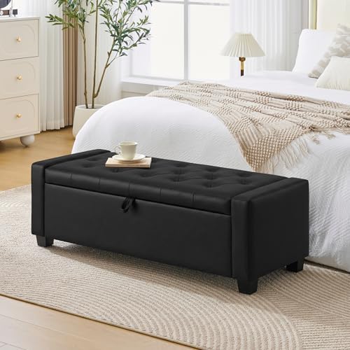Huatean Home 48" Ottoman with Storage, Light Black Storage Ottoman Bench