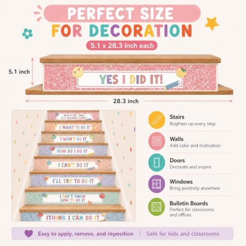 Cinrobiye 11 Pcs Classroom Stair Decals, Pastel Composition Notebook Steps of Success Wall Stickers for Back to School Decor, Stairway Stickers for Kindergrten, Classroom, Door, Wall Teacher Supplies