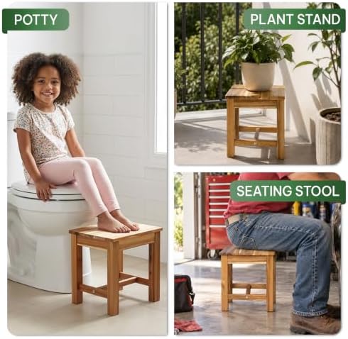 12" Wooden Step Stool, Small Wood Stool for Bathroom, Kitchen - White Oak