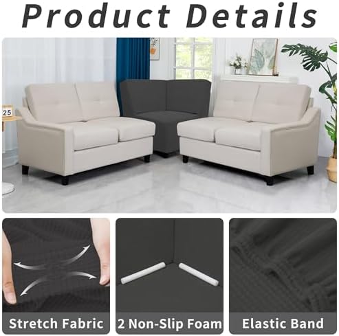 Easy-Going Stretch Soft Sectional Corner Sofa Couch Slipcover Dark Gray