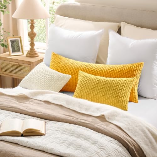 Kevin Textile Soft Corduroy 12"x20" Pillow Covers 2 Pack, Mustard Yellow